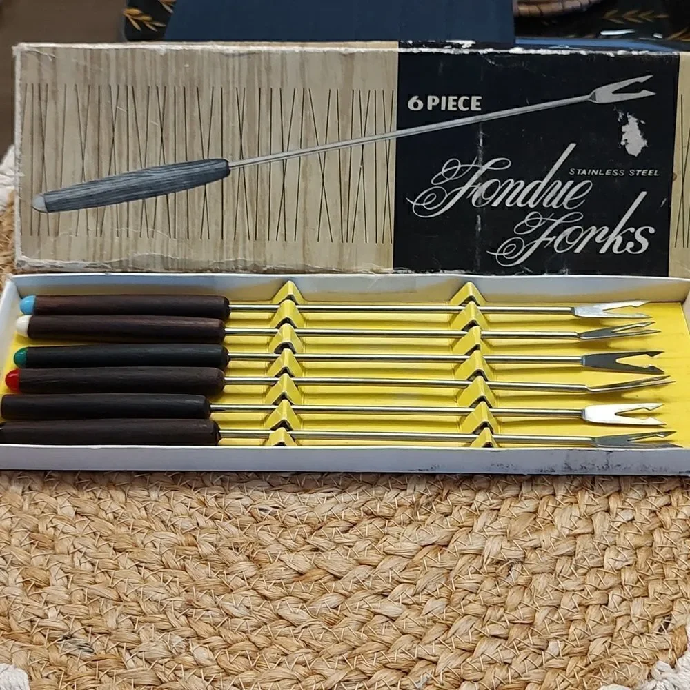 Vintage 6-Piece Stainless Steel Fondue Forks Original Box